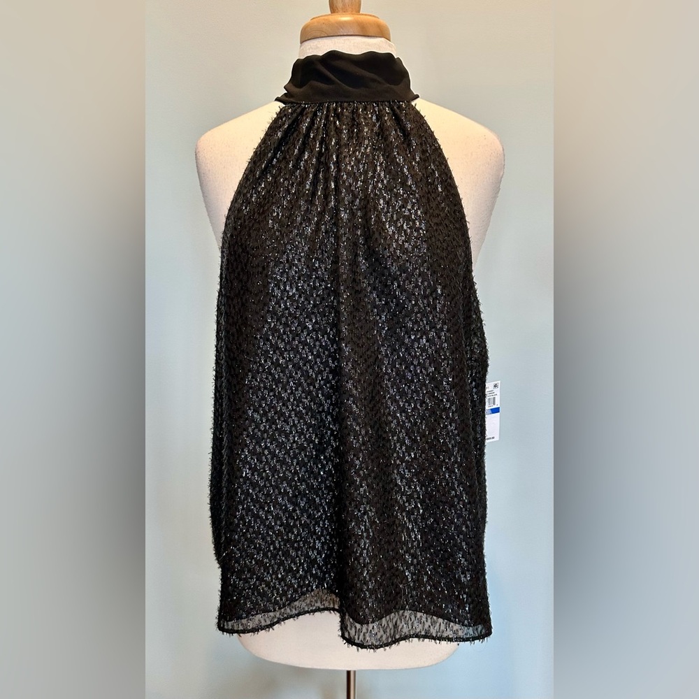 1. State Wildest Dream Rich Black Shimmer Halter tie neck sleeveless blouse XL